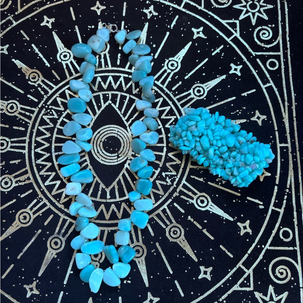 Natural light blue Larimar or Amazonite stone necklace & matching bracelet.